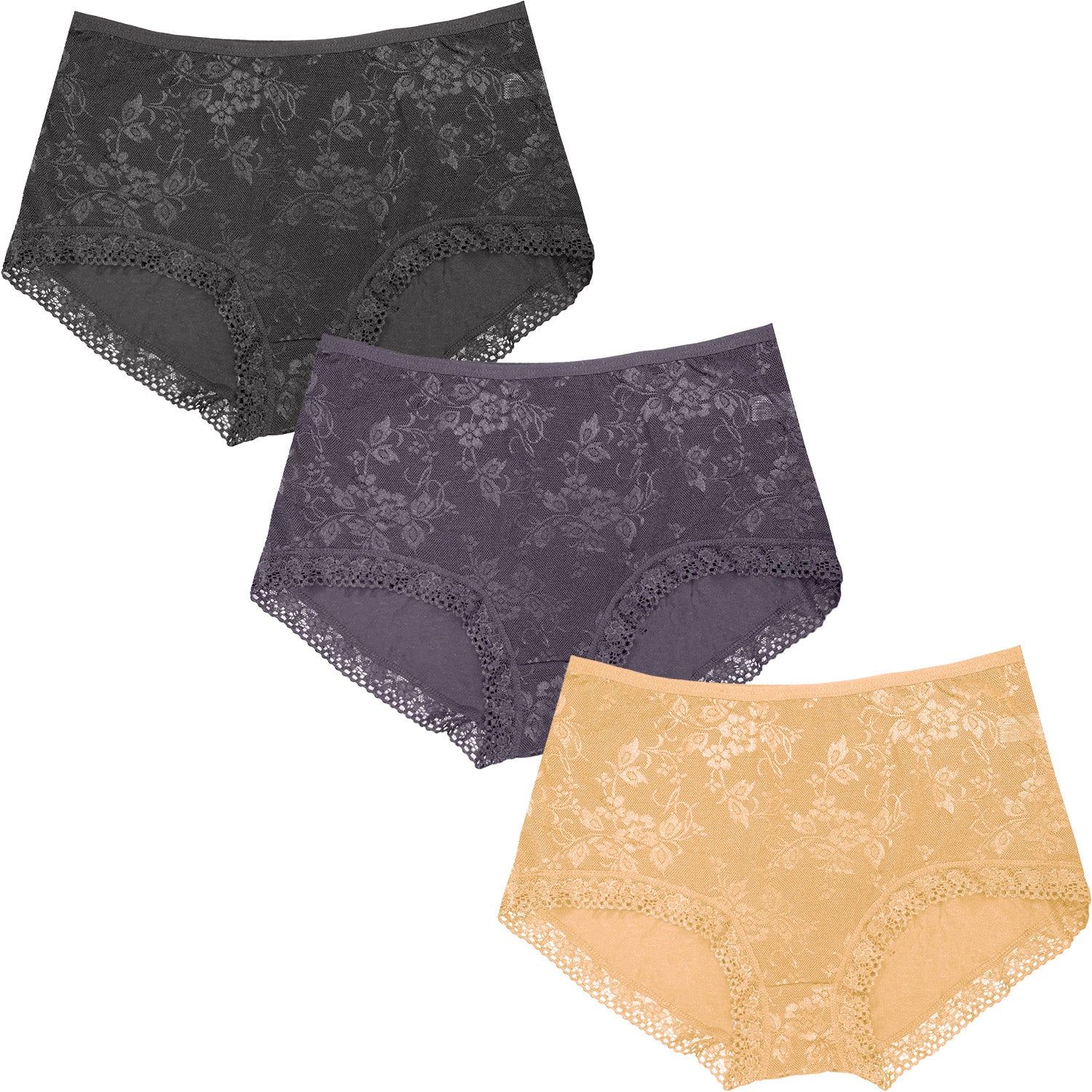 Dressably Women Girls Full Coverage Lace Hipster Panty Underwear Briefs (Pack of 3)