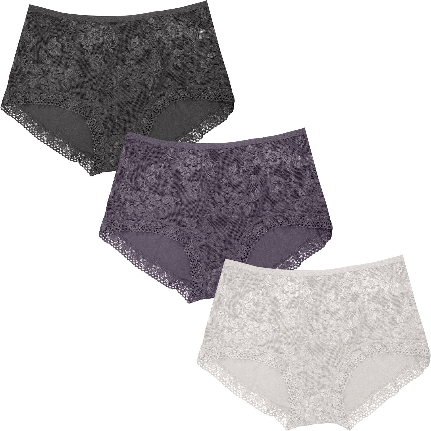 Dressably Women Girls Full Coverage Lace Hipster Panty Underwear Briefs (Pack of 3)