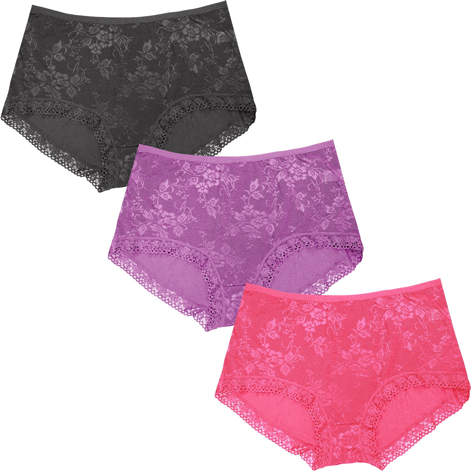 Dressably Women Girls Full Coverage Lace Hipster Panty Underwear Briefs (Pack of 3)