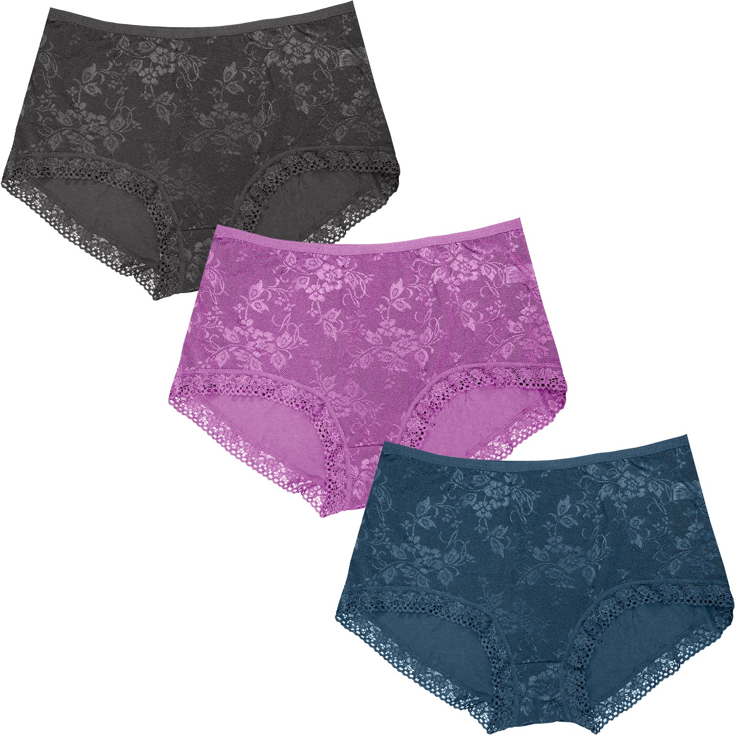 Dressably Women Girls Full Coverage Lace Hipster Panty Underwear Briefs (Pack of 3)