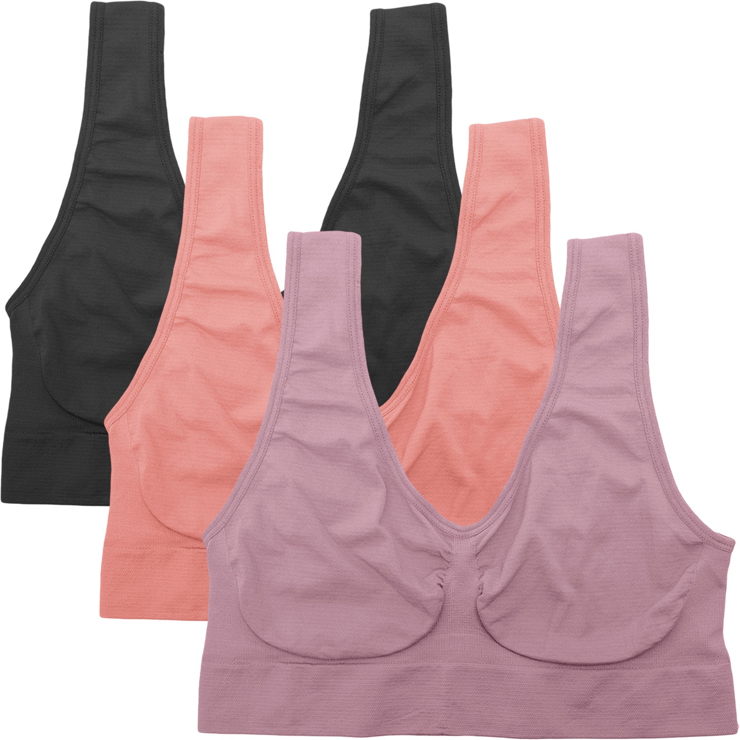 Dressably Women's Sports Bra – Seamless Design, Non-Wired, Non-Padded, Comfortable & Stretchy, Perfect for Daily Wear (Pack of 3)