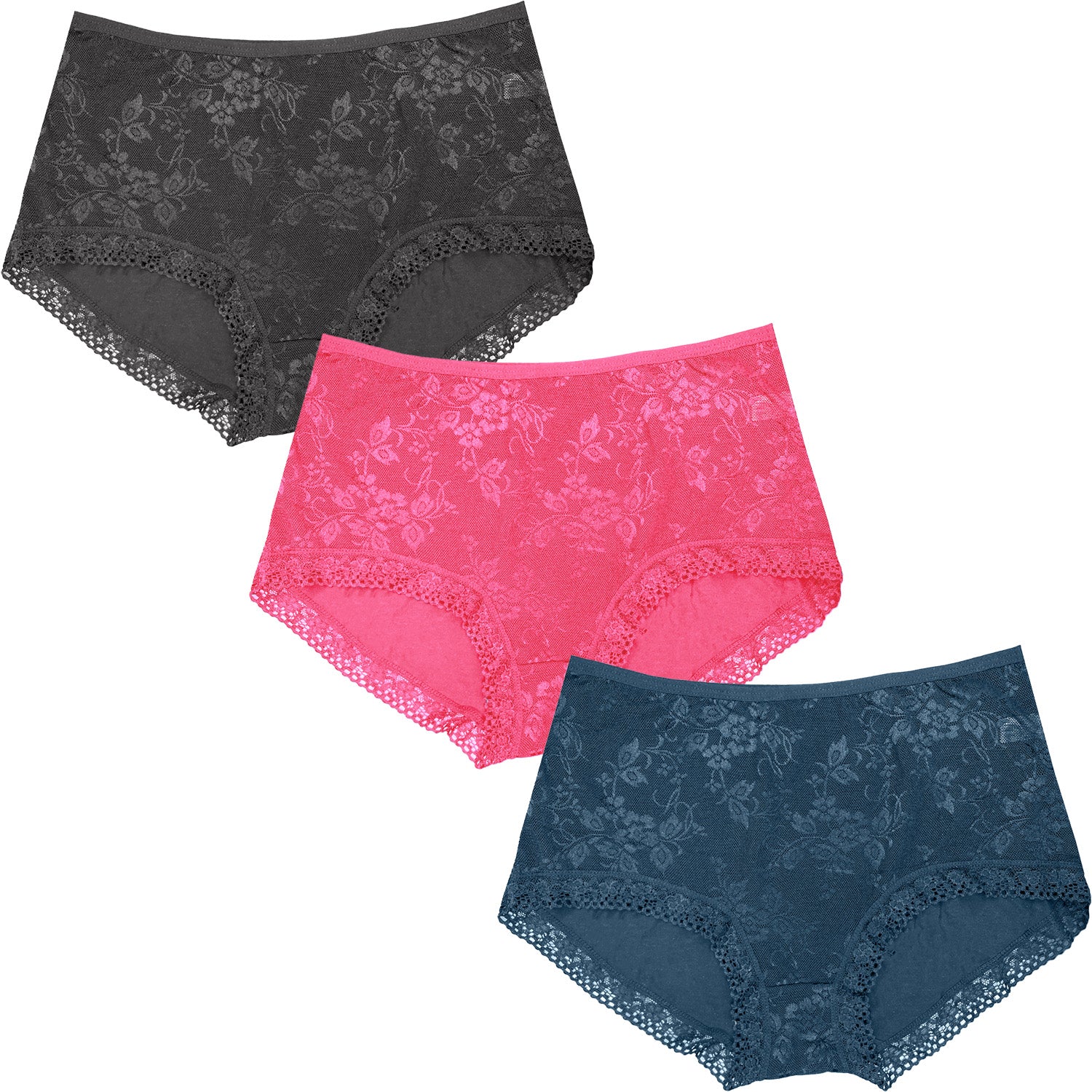 Dressably Women Girls Full Coverage Lace Hipster Panty Underwear Briefs (Pack of 3)