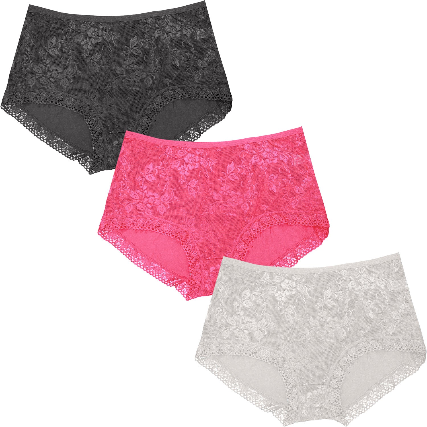 Dressably Women Girls Full Coverage Lace Hipster Panty Underwear Briefs (Pack of 3)