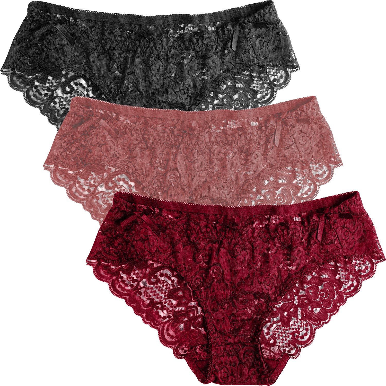 DRESSABLY Womens Underwear Invisible Seamless Bikini Lace Underwear Half Back Coverage Panties Pack of 3