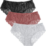 DRESSABLY Womens Underwear Invisible Seamless Bikini Lace Underwear Half Back Coverage Panties Pack of 3