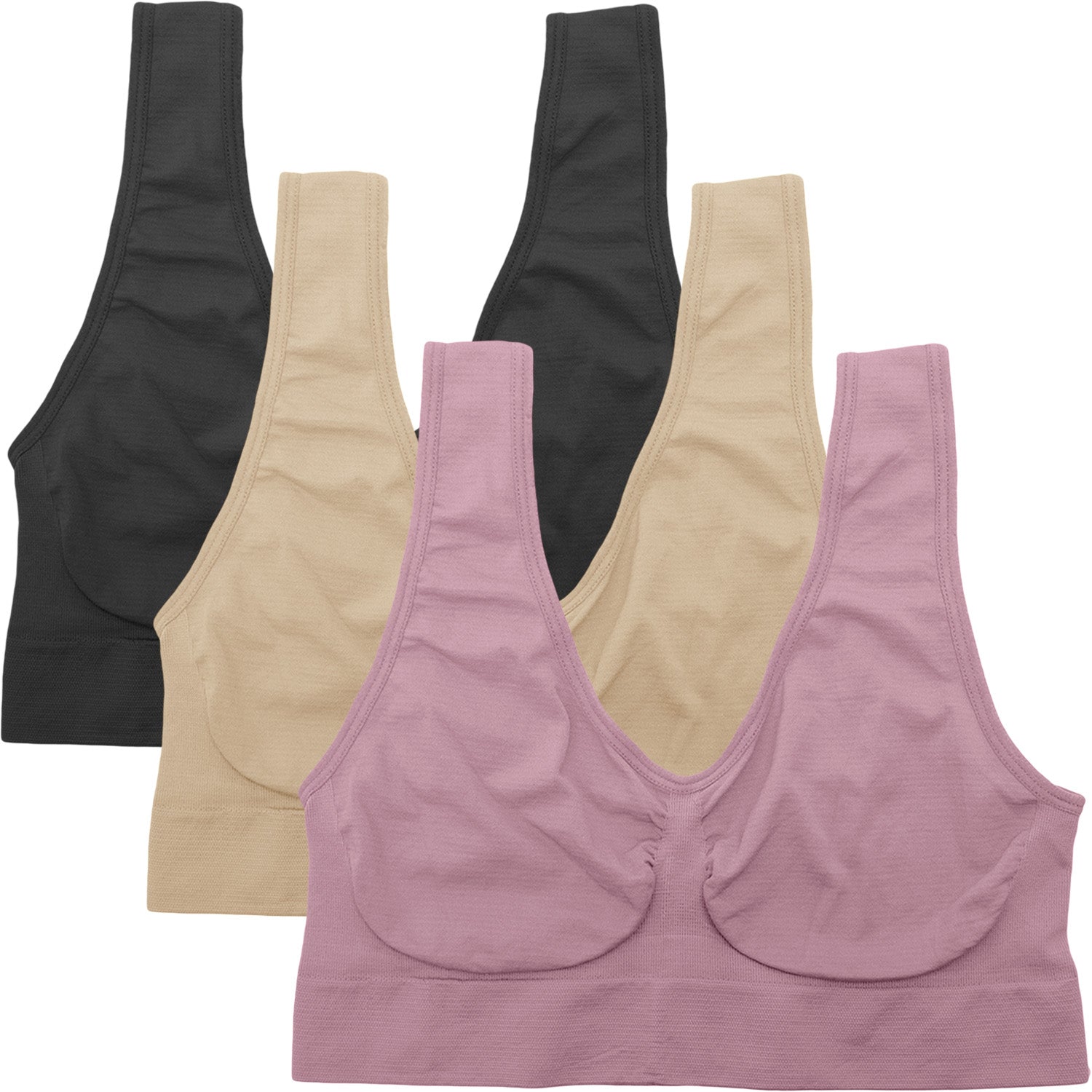 Dressably Women's Sports Bra – Seamless Design, Non-Wired, Non-Padded, Comfortable & Stretchy, Perfect for Daily Wear (Pack of 3)