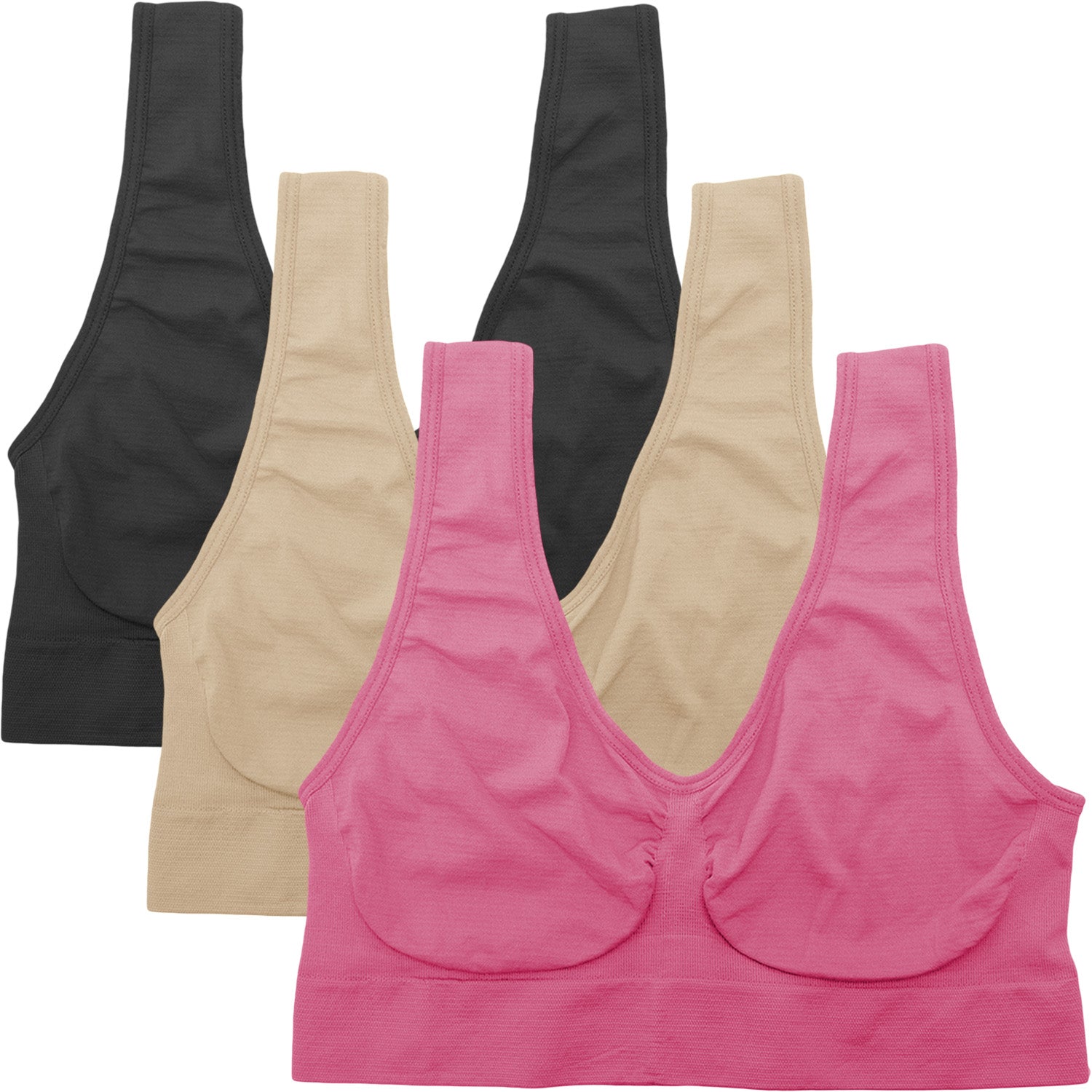 Dressably Women's Sports Bra – Seamless Design, Non-Wired, Non-Padded, Comfortable & Stretchy, Perfect for Daily Wear (Pack of 3)