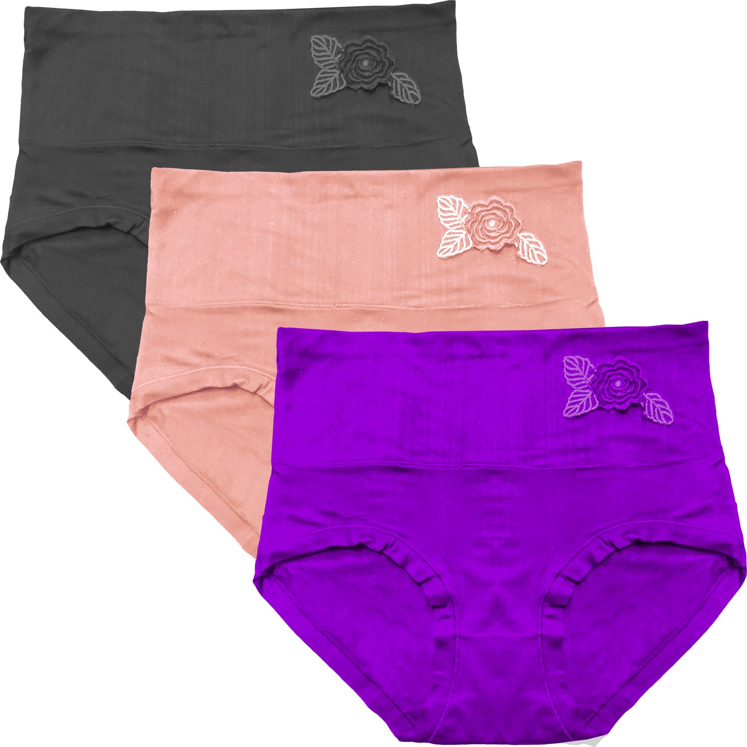 Dressably Women's Multicolor Nylon Cotton High Waist Tummy Control Panty (Pack of 3)