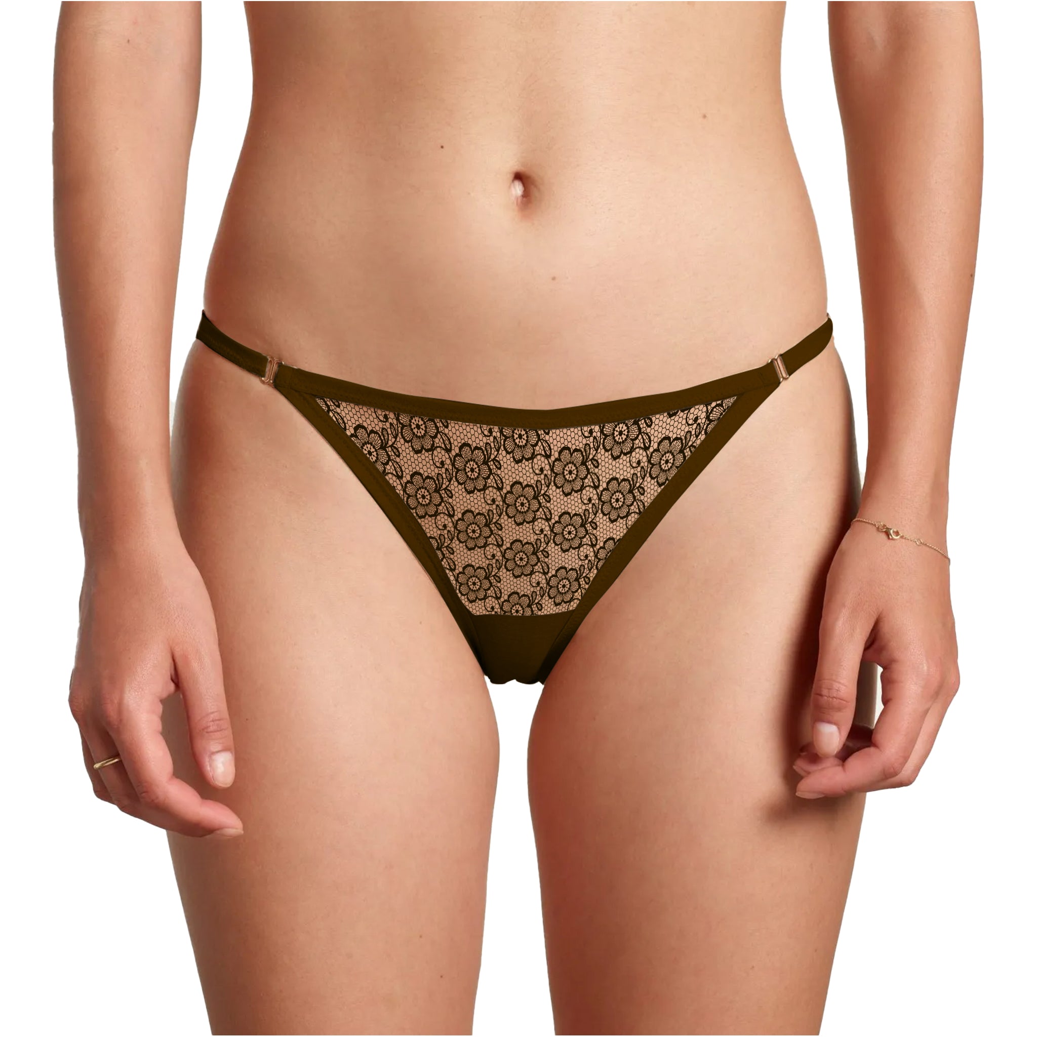 Dressably Women's Lacy Adjustable Free Size Waist Band G-String Thong Panties.