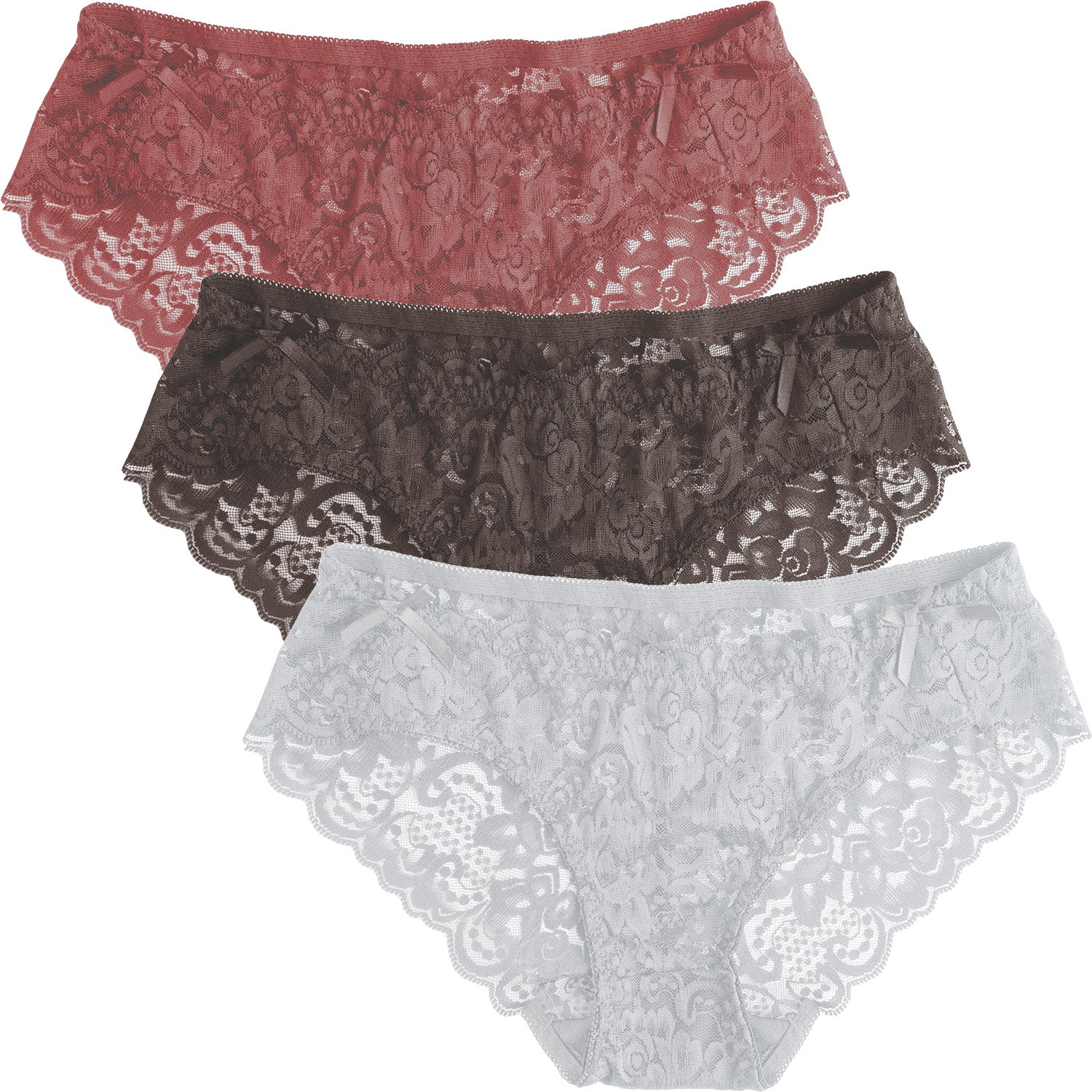 DRESSABLY Womens Underwear Invisible Seamless Bikini Lace Underwear Half Back Coverage Panties Pack of 3